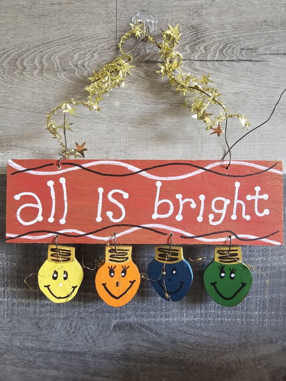 Rustic Painted Wood Door Wall Hanging Christmas Lights Sign All Is Bright G2a